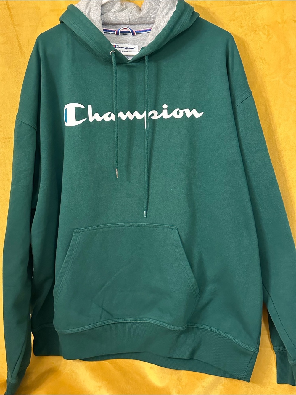 Champion Green Hoodie with White Script Logo